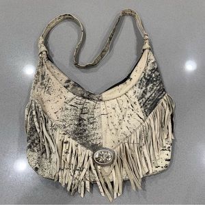 Genuine Leather Fringe Hobo Bag